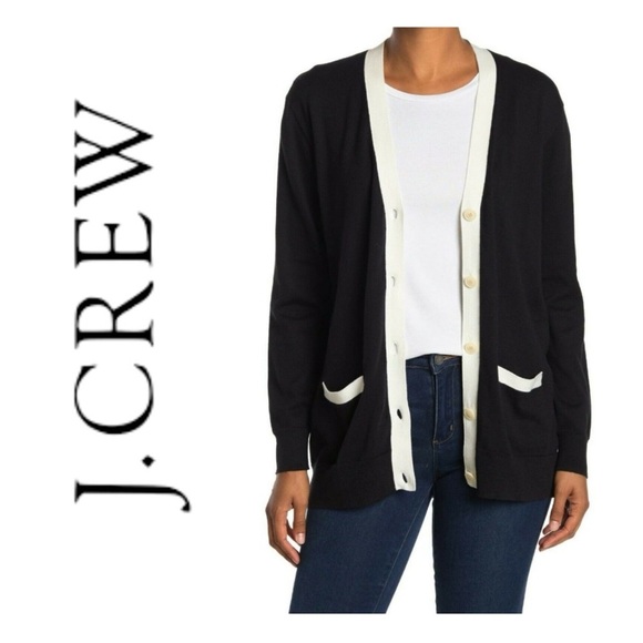 NWOT J. Crew Tipped Boyfriend Cardigan - Picture 1 of 3
